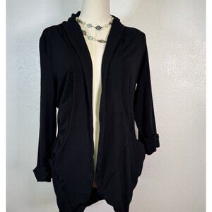 Eileen Fisher Cardigan Open Jacket Black Xs Stretch Pockets minimalist Quiet Lux